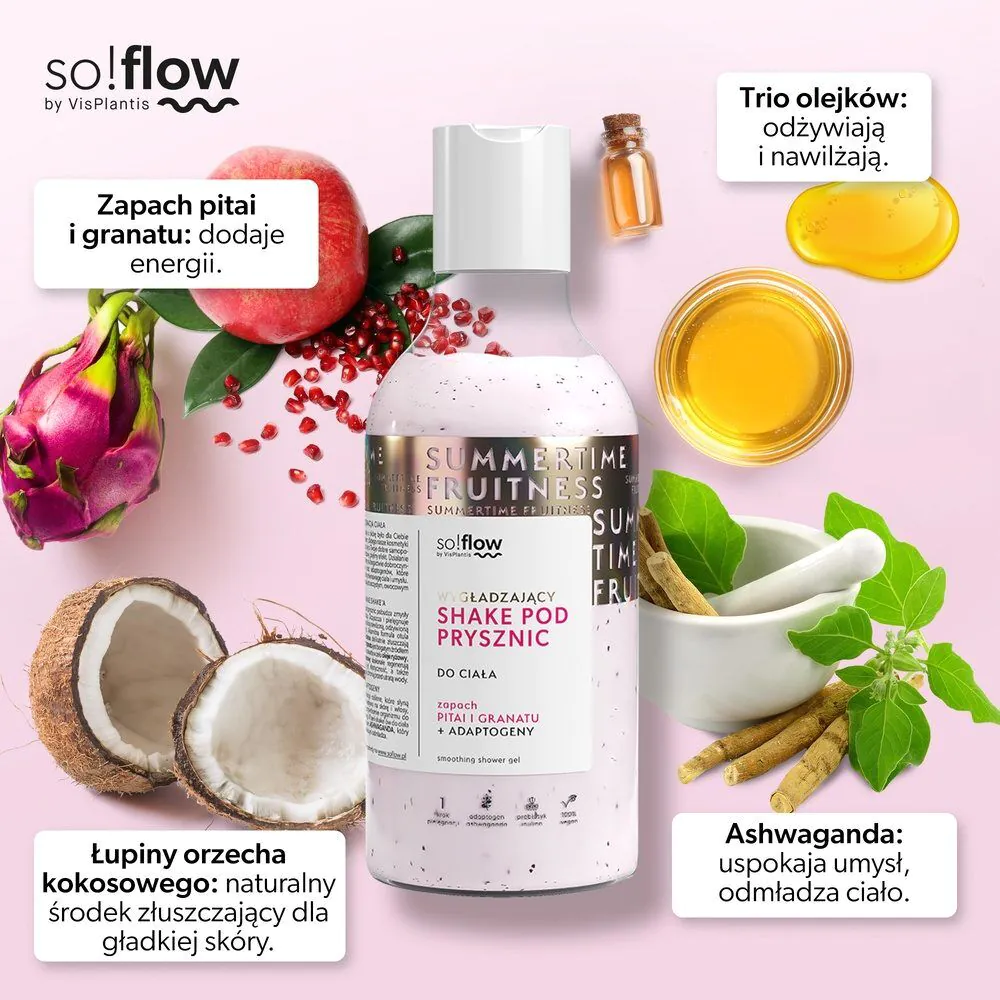 So!Flow Wygładzający shake pod prysznic, Pitahaja i granat