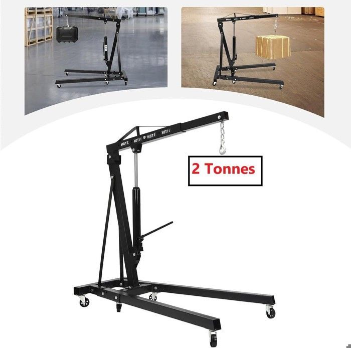 Grúa de taller de 2 toneladas, grúa de taller móvil y plegable, grúa elevadora plegable con 6 ruedas, color negro.