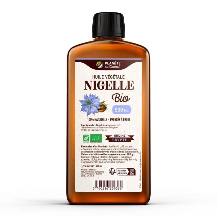Olio di semi neri biologico - PLANETE AU NATUREL - 500 ml - Certificato biologico - Vegano - Per uso alimentare