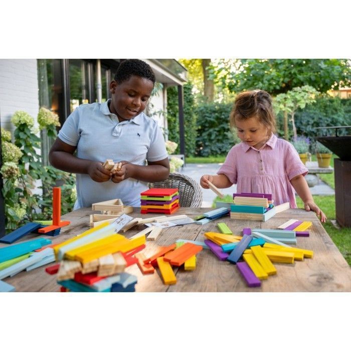 DORJEE - 200 planchettes de construction en bois multicolores - Jeu d’assemblage dès 3 ans