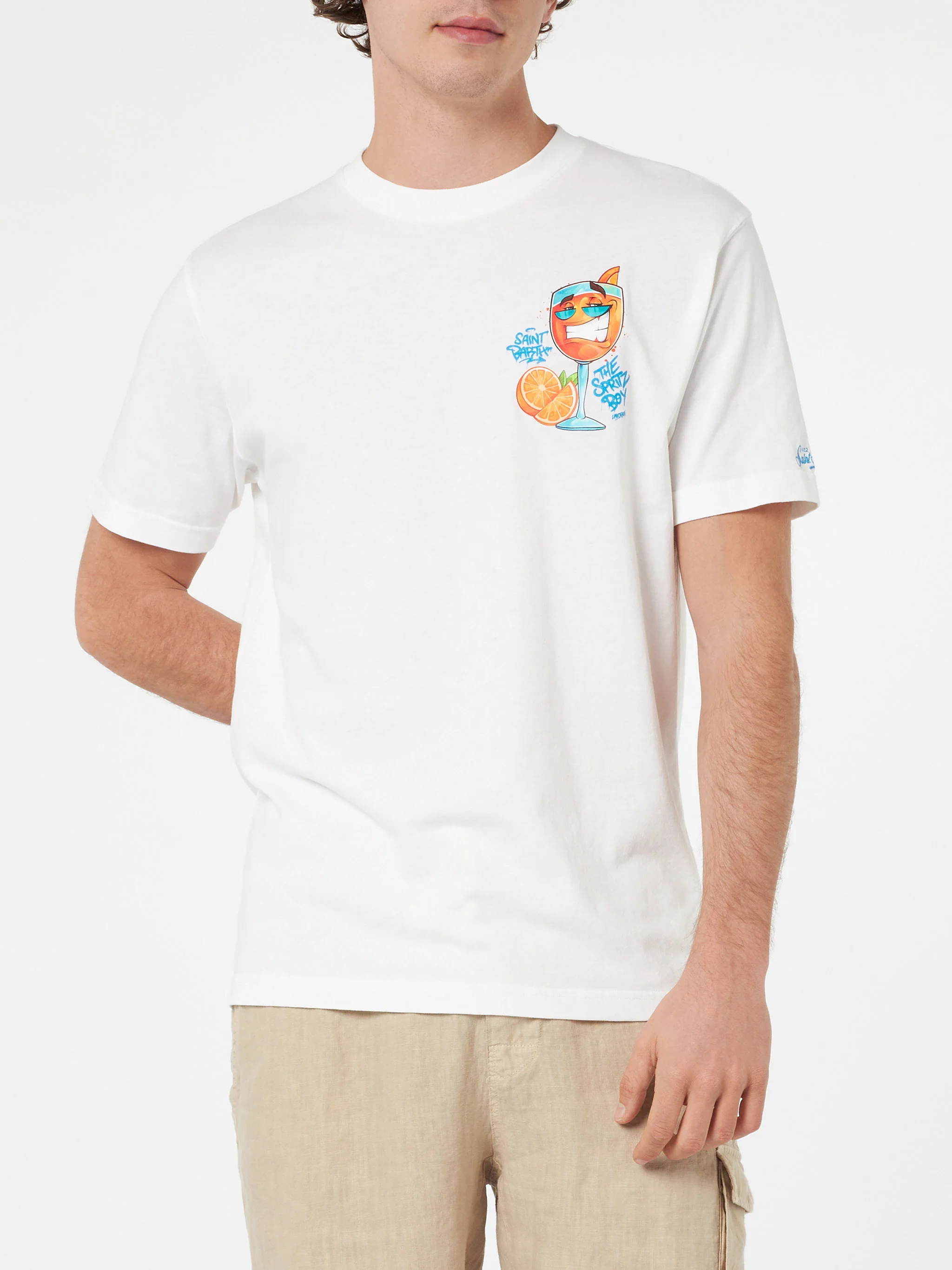 Heren katoenen T-shirt met Cryptopuppets Spritz dav-print.