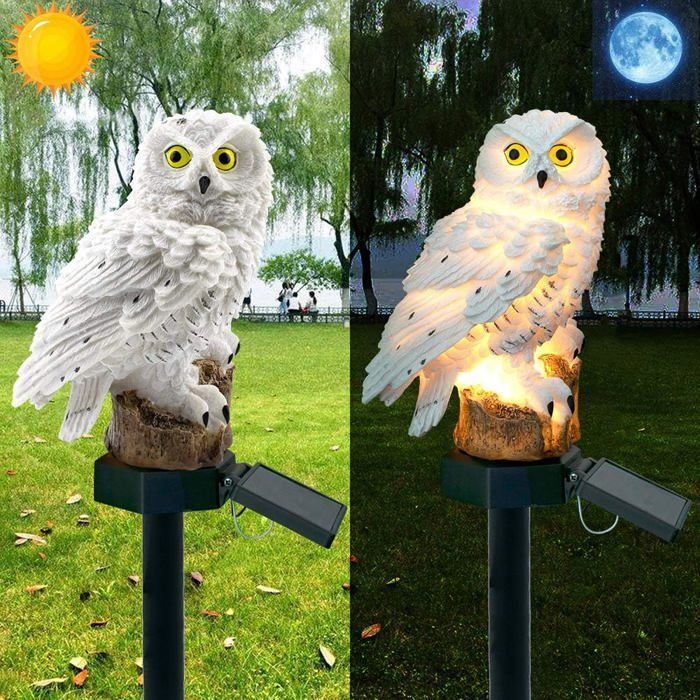 Decorative solar garden light, waterproof outdoor solar light, lawn light, owl design, 8 x 42 cm (white), 1