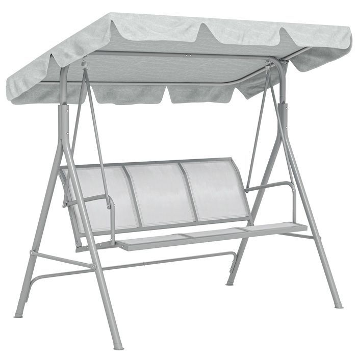 Columpio de jardín de 3 plazas - Outsunny - Toldo impermeable - Inclinación ajustable - Asiento y respaldo ergonómicos - Gris