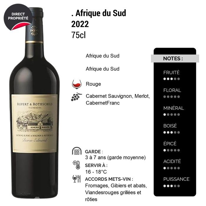 Edmond de Rothschild África do Sul Stellenbosch Rupert & Rothschild Baron Edmond 2022 - Vinho Tinto Sul-Africano (3x75cl).