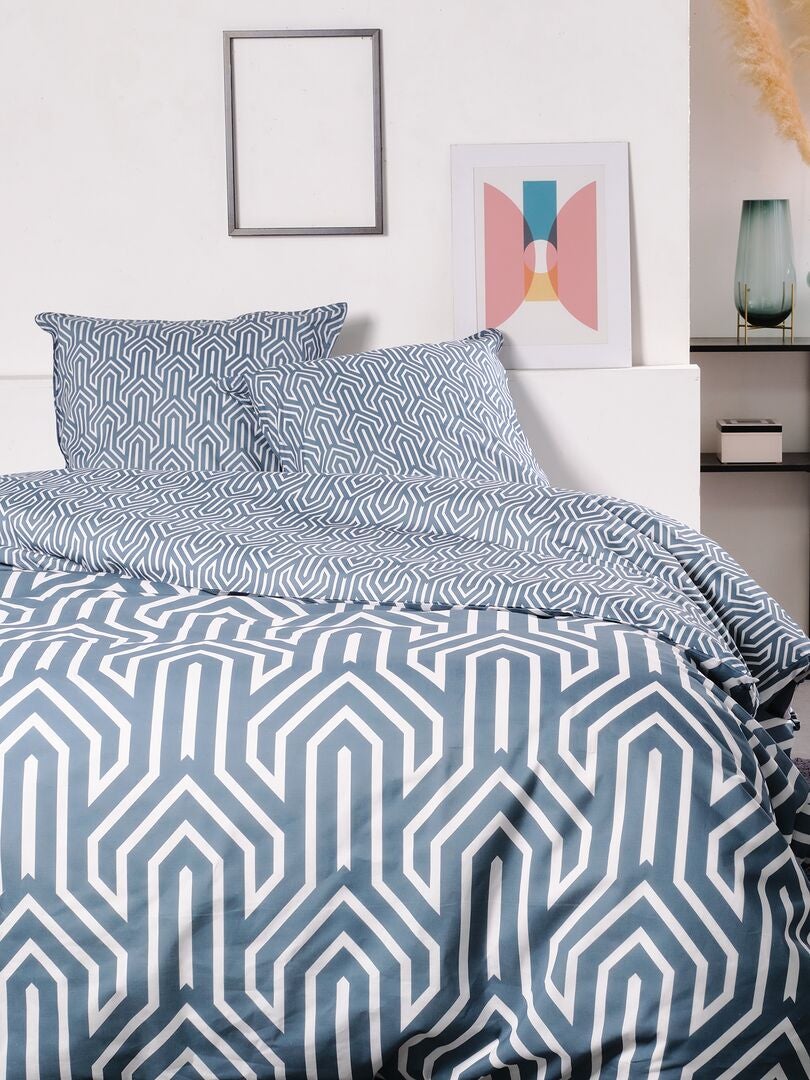 Conjunto de cama estampado - casal - cinza/azul