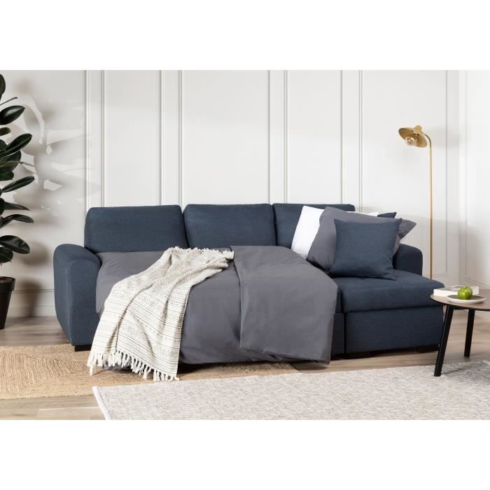 Wendbares Ecksofa mit Schlaffunktion – 4-Sitzer – Blauer Stoff – HAMILTON – B 244 x T 151 x H 90 – Hergestellt in der Ukraine