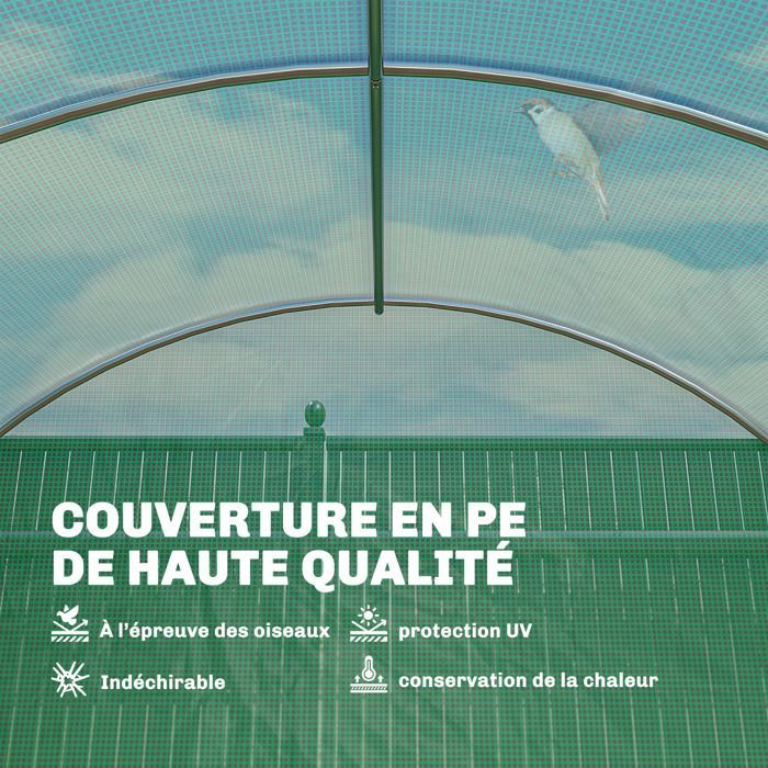 Serre tunnel de jardin - Outsunny - 18m² 295x597x200cm - avec portes et 12 fenêtres avec moustiquaires - bâche PE 140 g/m² - vert