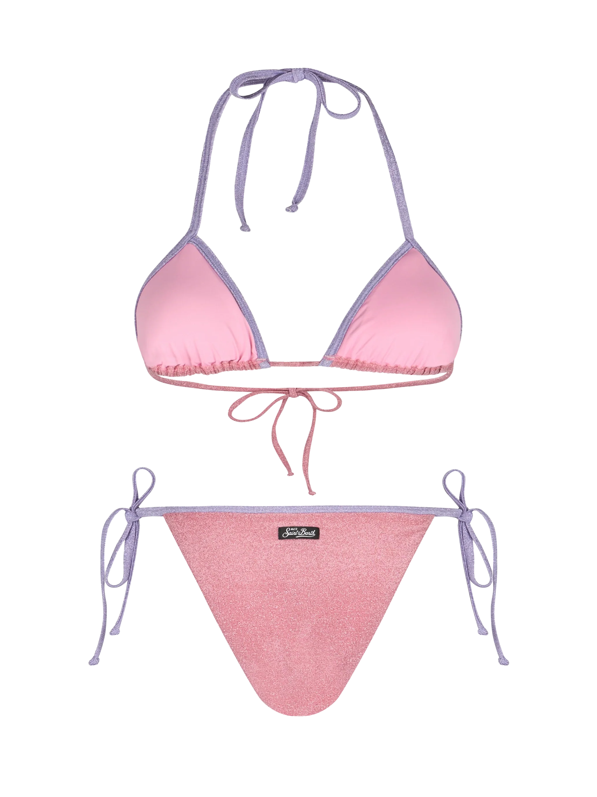Bikini da donna a triangolo rosa Leah Marielle in lurex con bordino