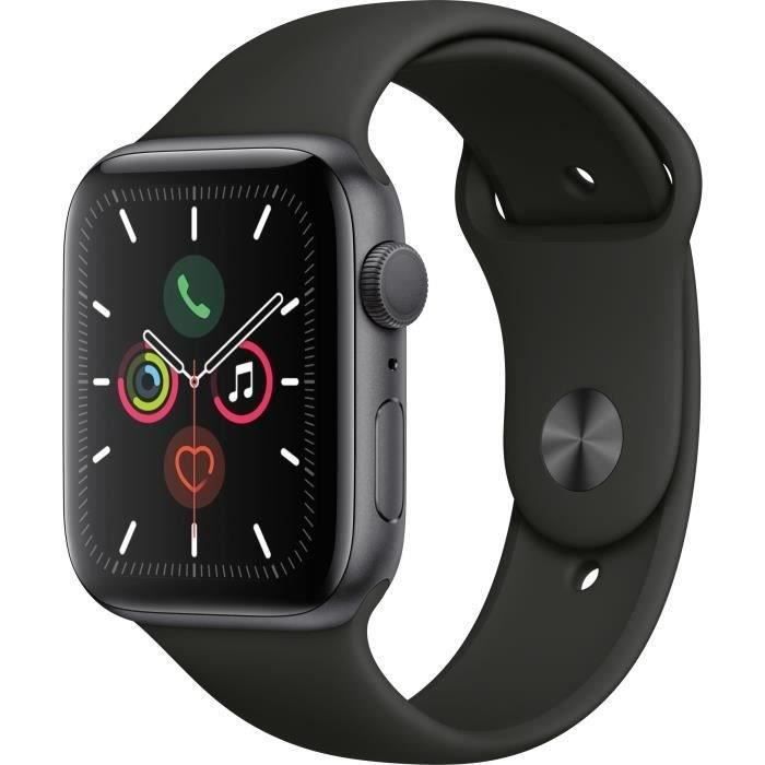 Apple Watch Series 5 GPS 44 mm Boîtier Aluminium Gris Sidéral - Bracelet Noir - M/L (2019) - Reconditionné - Etat correct