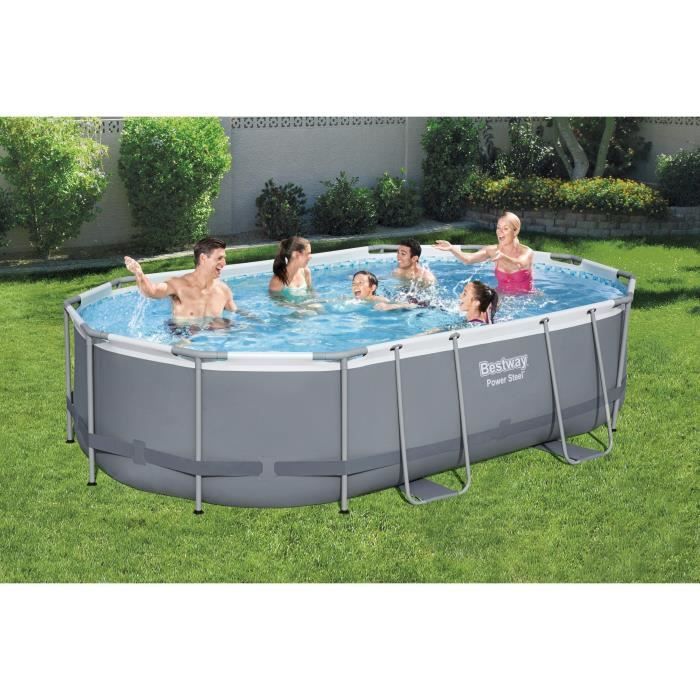 Kit de piscina tubular elevada BESTWAY - Power Steel™ - 488 x 305 x 107 cm - Ovalada (Incluye escalera, cubierta y