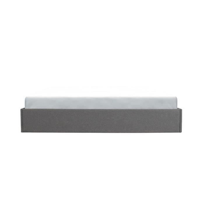 Cama con almacenamiento para adultos ECLIPSE 140x190 cm - Tela gris claro - Base de láminas incluida