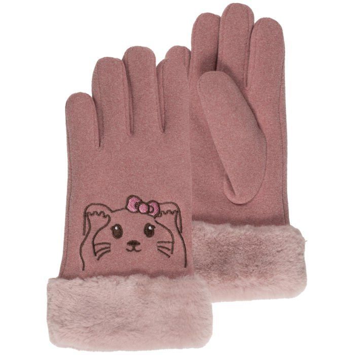 Guantes Isotoner para niñas, color rosa, con bordado de animales.