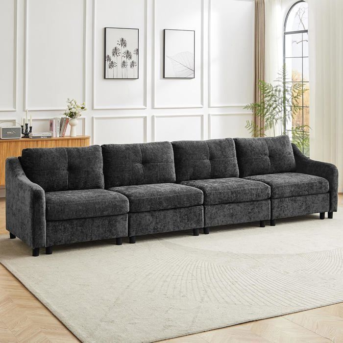JIEXI Modular 4-Seater Sofa, Corduroy Upholstery, 251 cm (Grey)