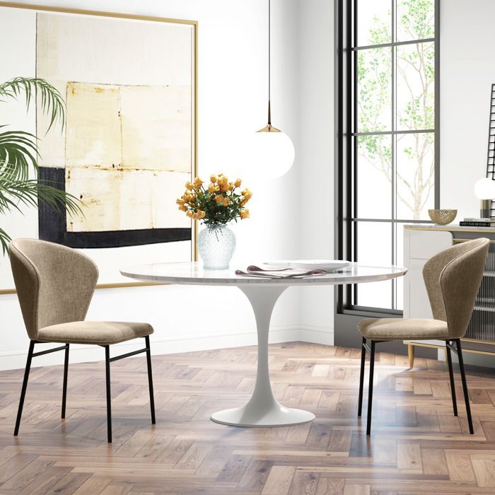 Juego de 2 sillas de comedor - HOMCOM - asiento tapizado en tela con aspecto de lino - patas de acero - diseño moderno - marrón claro