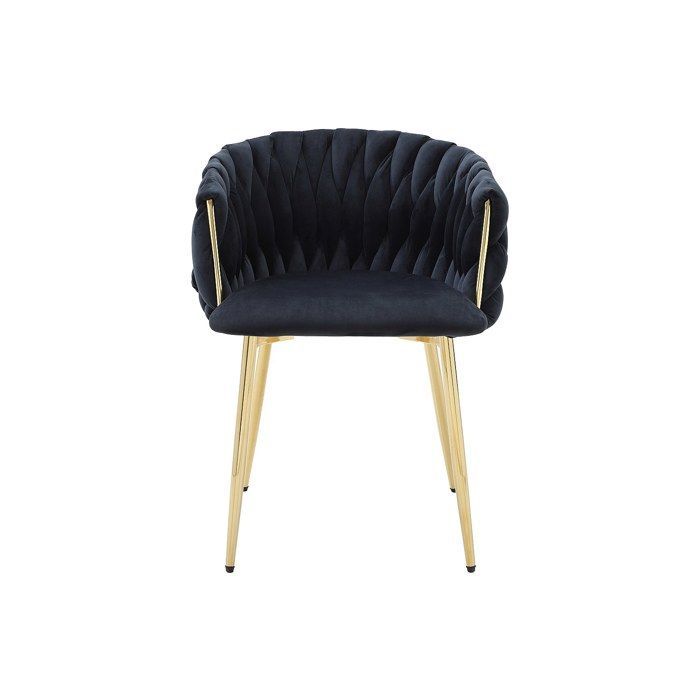 Lot de 6 chaises avec accoudoirs en velours et métal doré - Noir - ELEGANO