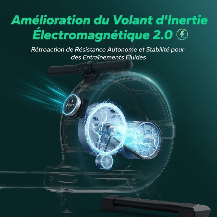 Vogatore elettromagnetico – MERACH – Supporto per tablet – Compatibile con app – 16 livelli di resistenza – Acciaio – Marrone chiaro