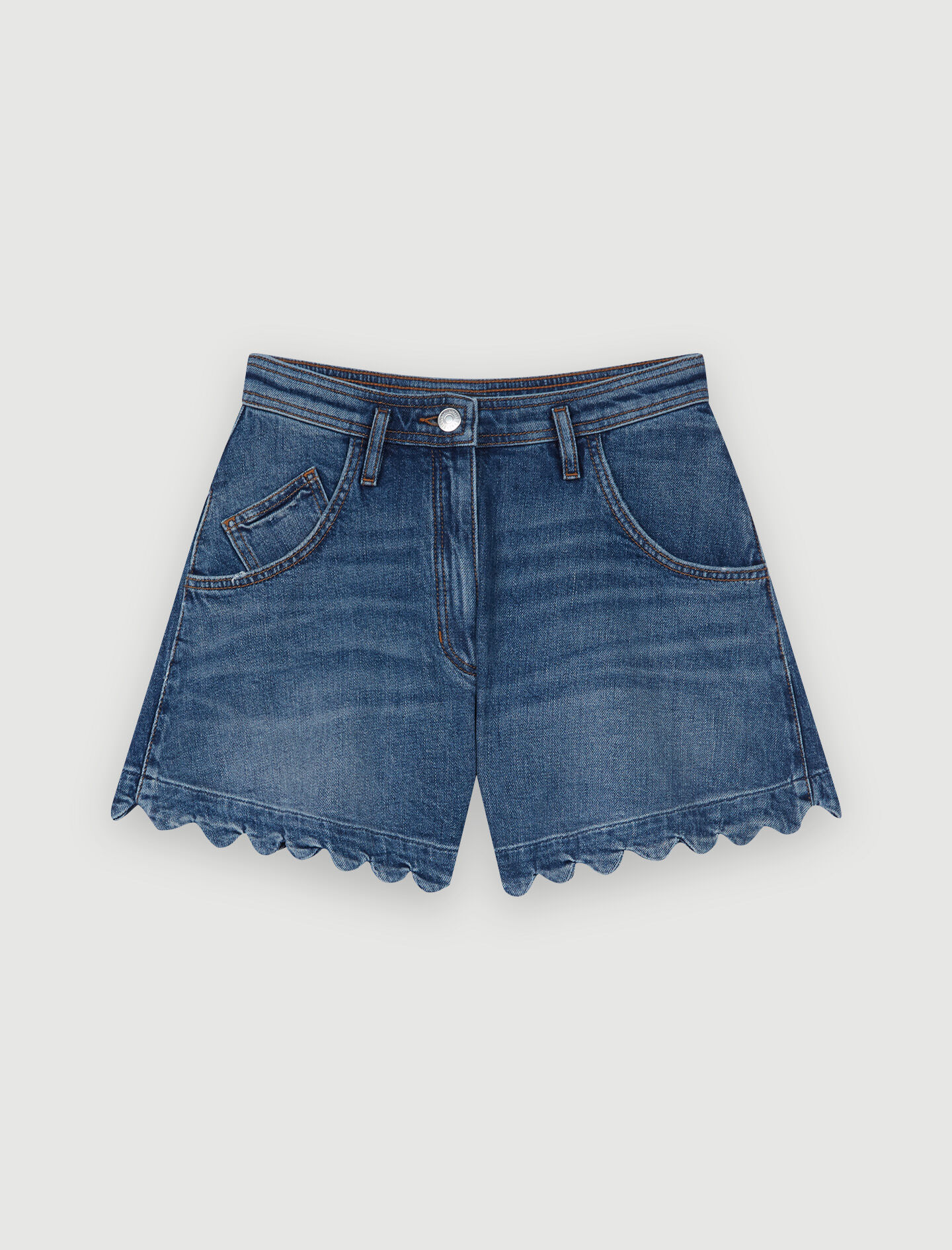 Pantaloni scurți din denim cu împletituri - Albastru
