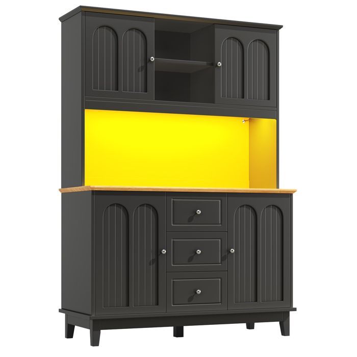 Buffet de cuisine moderne - MODERNLUXE - 120x45x180 cm - 4 portes - 3 tiroirs - 10 étagères - Éclairage LED - Noir