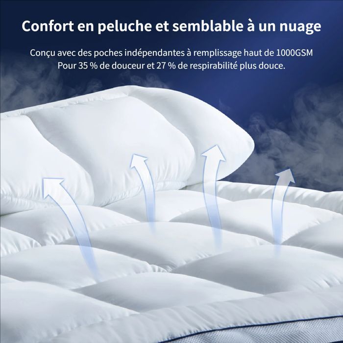 Matrasoplegger van traagschuim - NicePlus - 140 x 200 cm - 10 cm dik - Ademende bamboe hoes