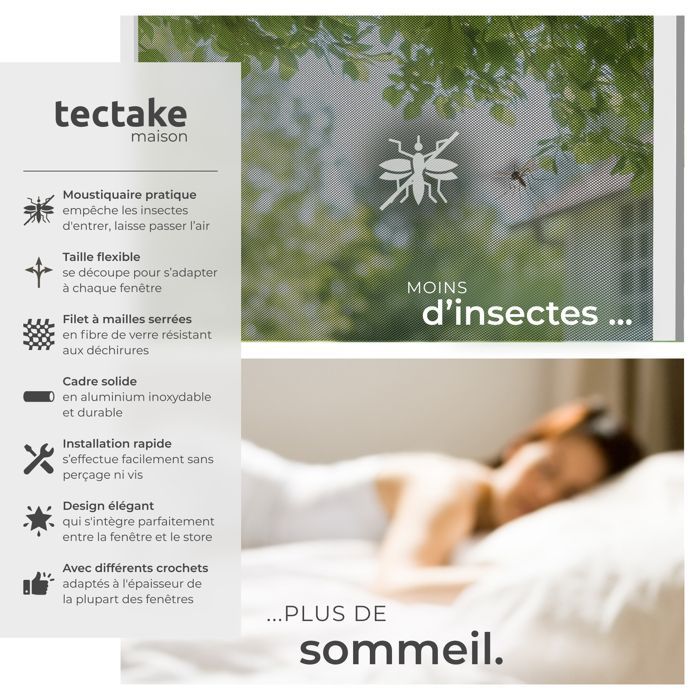 Moustiquaire - TECTAKE - Filet anti-insectes en aluminium ajustable, résistant aux intempéries et perméable - 130 x 150 cm