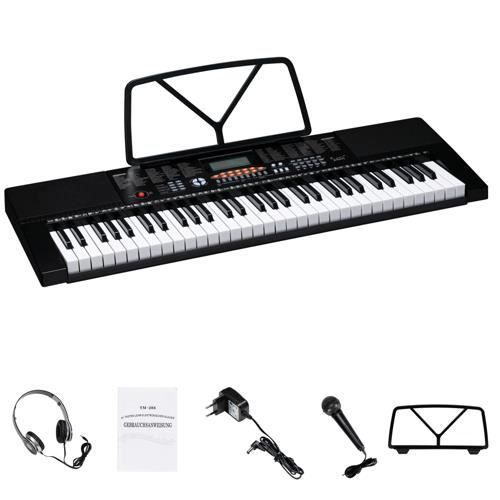 Piano eléctrico digital de 61 teclas con micrófono, teclado con pantalla LCD, 300 ritmos y 300 sonidos.