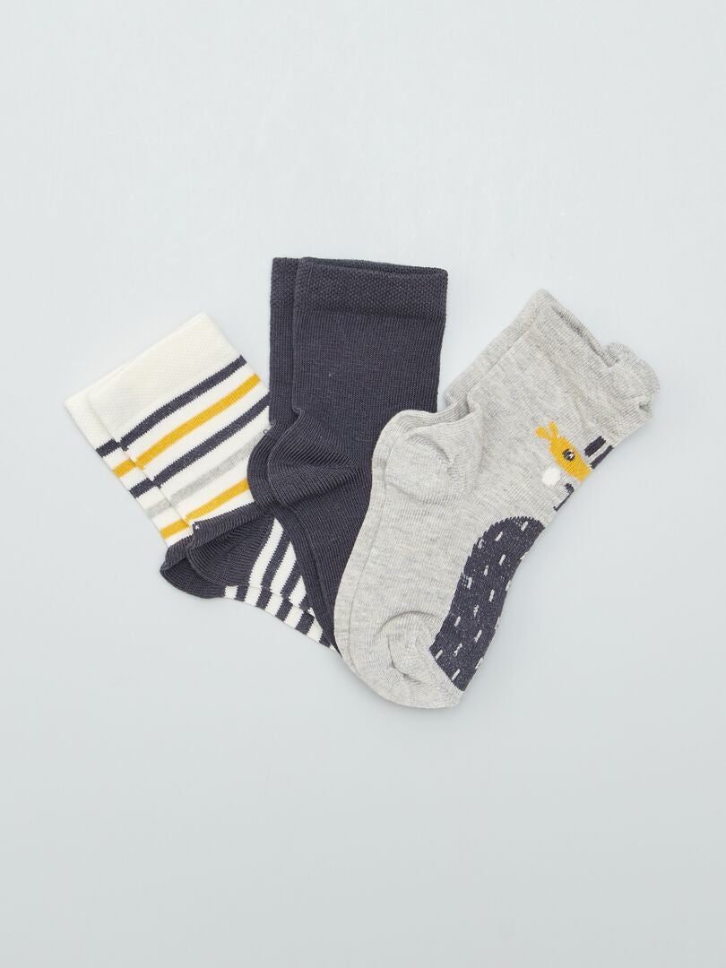 Conjunto de 3 pares de meias estampadas - CINZA