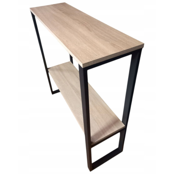 Konsola loft dąb sonoma 90x29x92cm 2 poziomy stolik pomocniczy metal