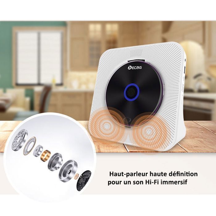 Retro Bluetooth CD Player - Portable Versatile CD Player - USB/AUX/FM - With Remote Control - Rechargeable - 189x189x69mm - Blue