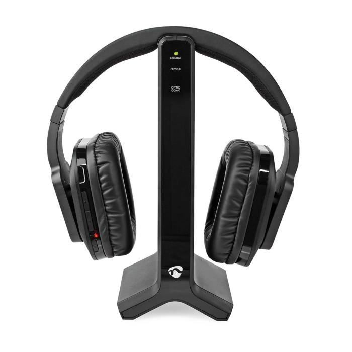 Wireless TV Headphones - NEDIS - HPRF321BK - Black - 8h Battery Life - 25m Range