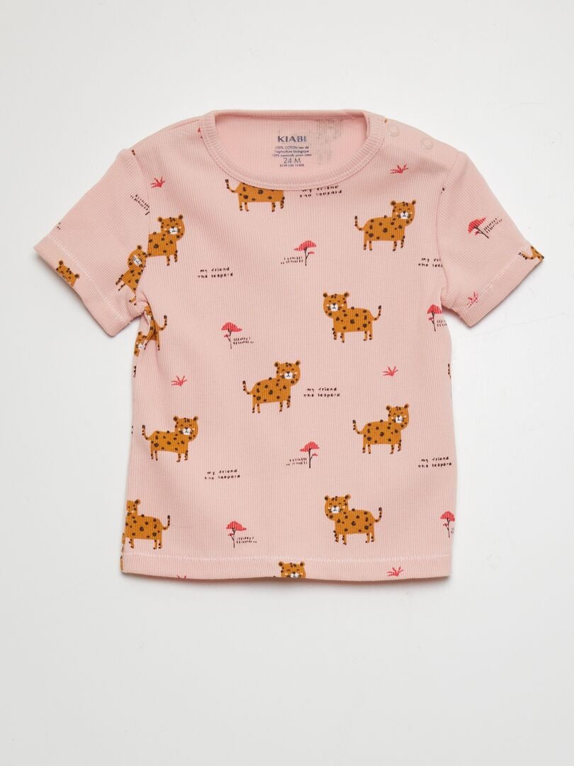 Pyjamaset bestaande uit T-shirt en short - 2-delig - ROZE