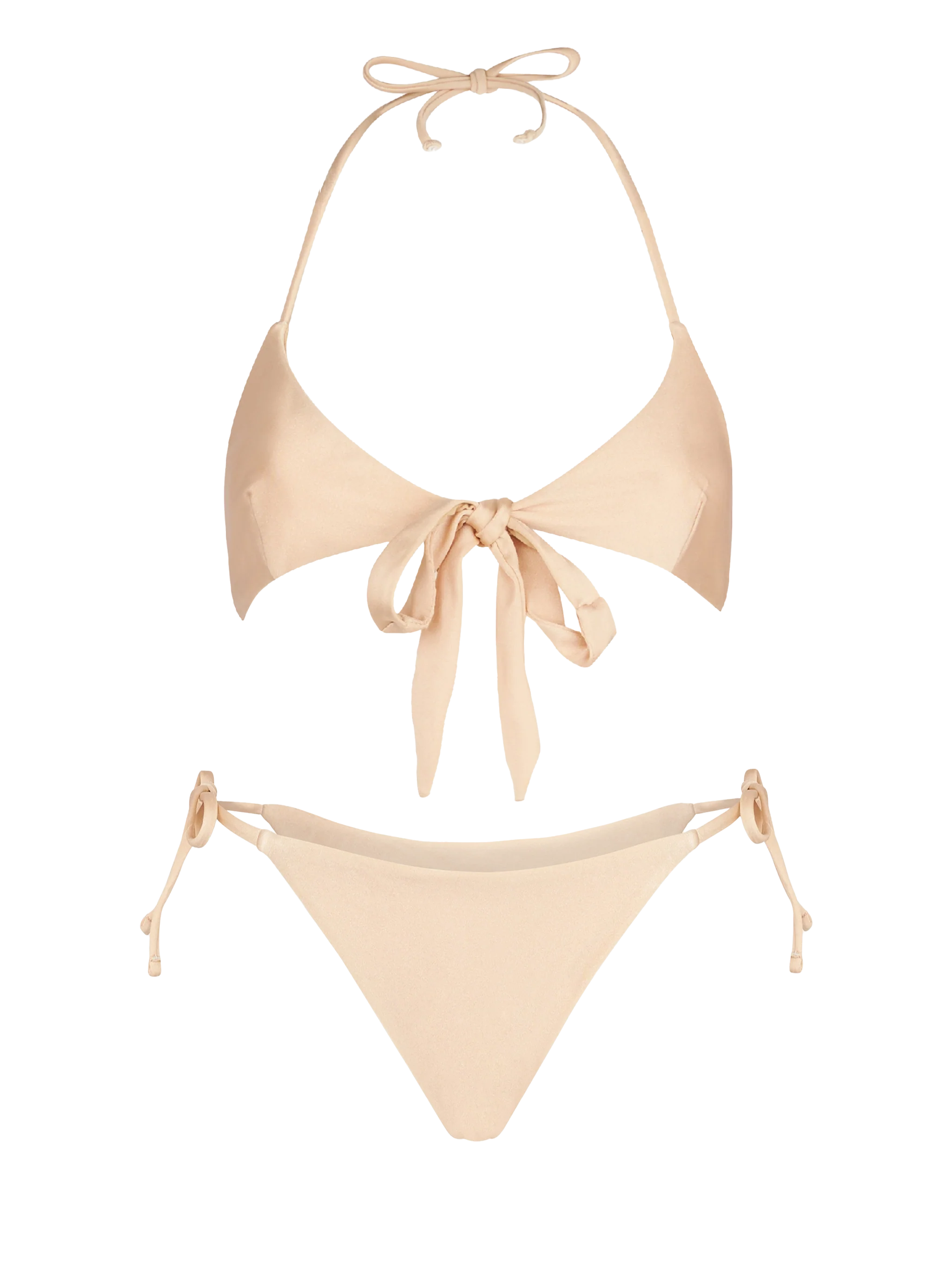 Dames triangelbikini met wikkelmodel in glanzend beige