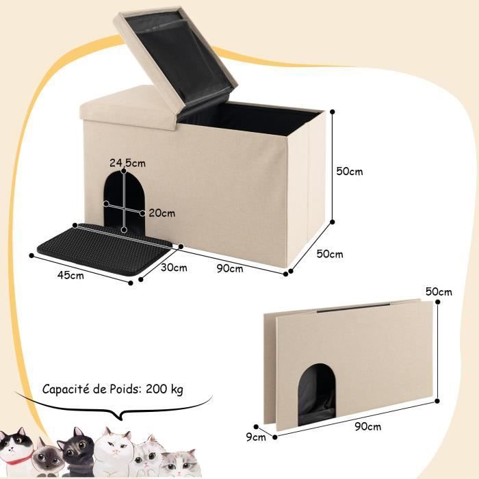 Arenero para gatos COSTWAY - Tapa abatible, filtro de carbón que absorbe olores - Armario para arenero - Beige