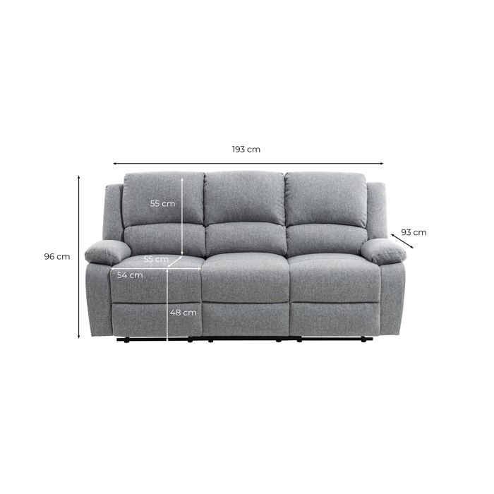 Canapé Relaxation manuel 3 places LEO en Tissu - Beige - L193 x P93 x H96cm - LOUNGITUDE
