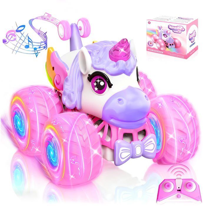 Coche teledirigido - KCVV - Unicorn 2.4GHz - Acrobacias de 360° - Luces LED y música - Neumáticos luminosos