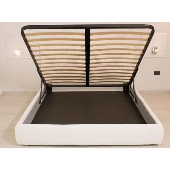 Gestoffeerd bed Sunda van 120x190 cm in wit geruit kunstleer. Zonder lattenbodem of opbergvak.