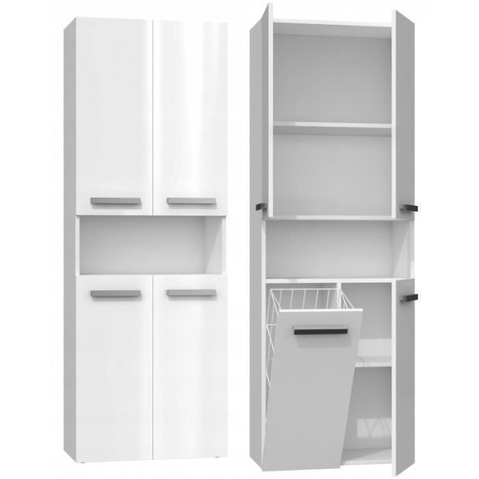 GLAZE - Armario de baño con puerta + cesta - Estilo moderno - Dimensiones: 174x60x30 cm - Columna de baño