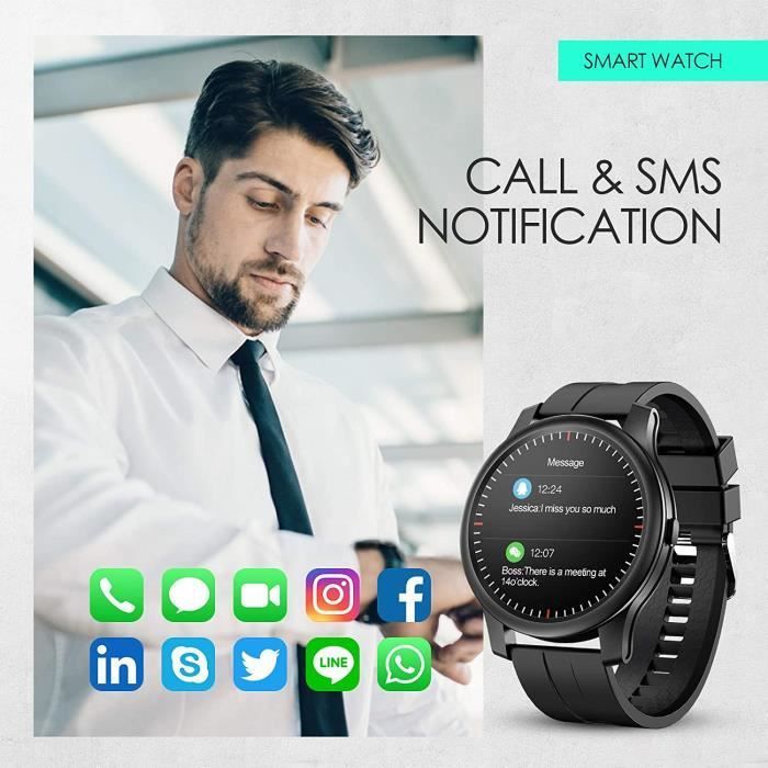 Men's Smartwatch, Sports Watch, Bluetooth, Waterproof, Heart Rate Monitor, Pedometer, Activity Tracker for iPhone, Android, iOS