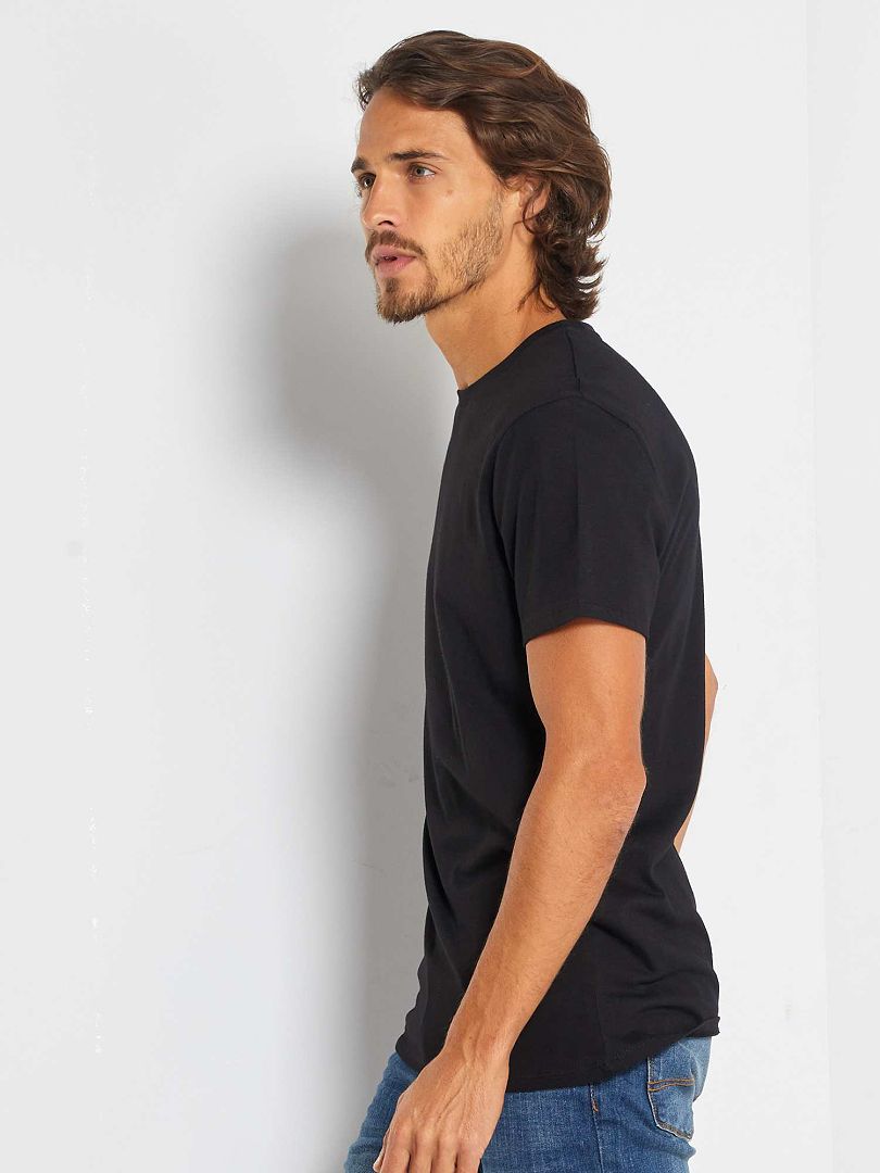 Camiseta de malha lisa de corte reto - preta