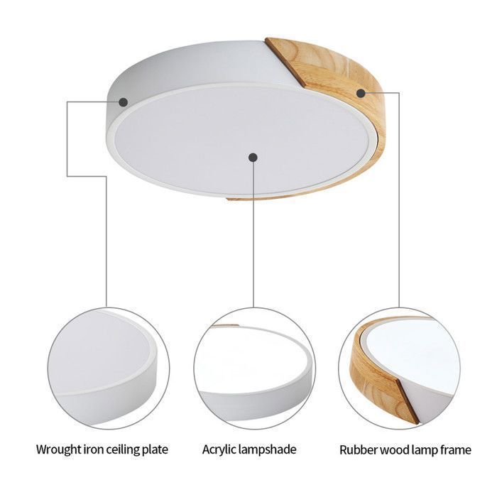 DELIPOP Plafonnier LED moderne 24W - 6500K Lumière blanche - Lampe de Plafond bois Rond pour chambre salle à mange cuisine - Blanc