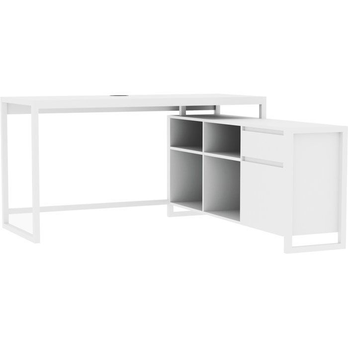 Bureau d'angle réversible Denver - Panneaux de particules - Coloris Blanc - 139 x 75 x 139 cm