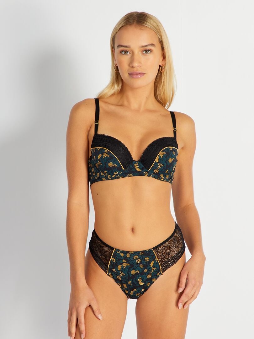 Sutiã acolchoado com estampa 'Envie de Lingerie' - PRETO