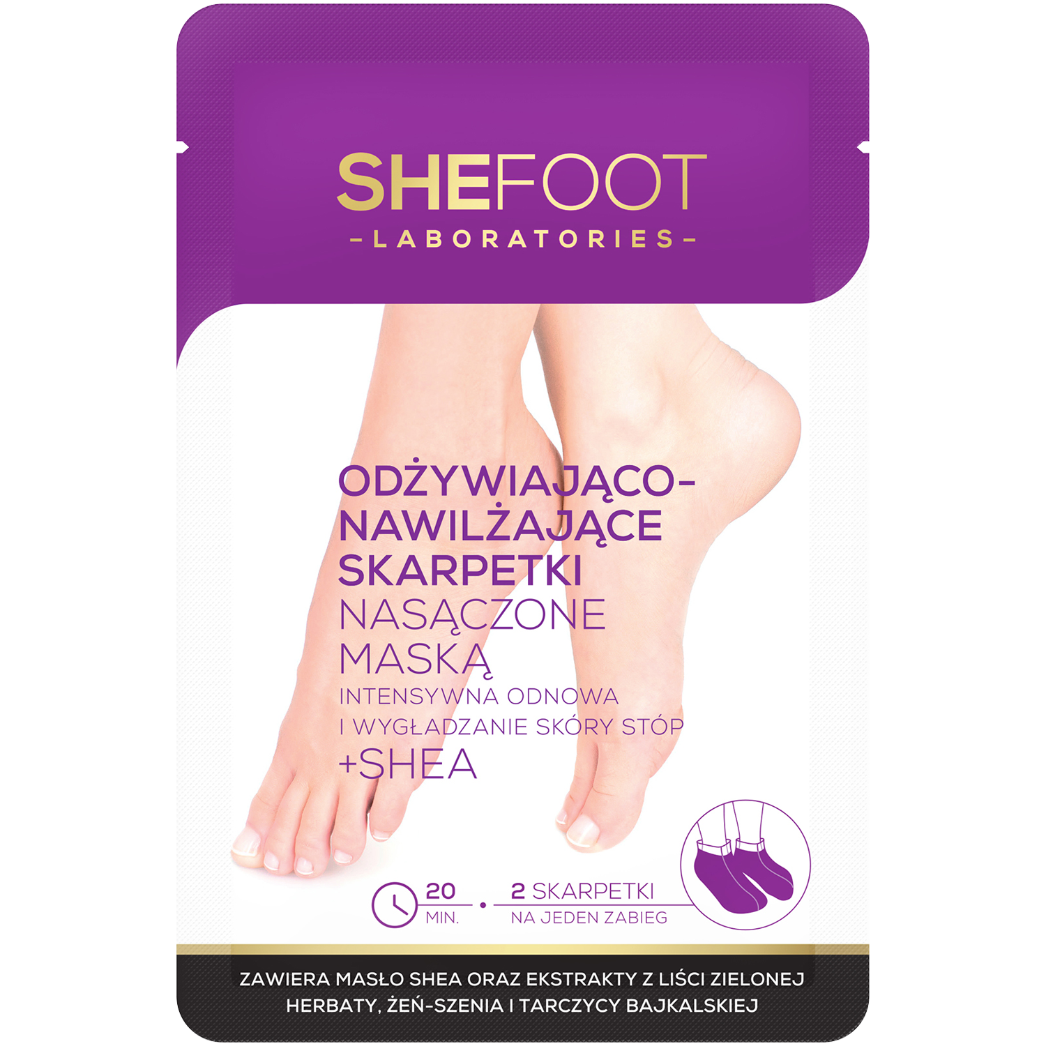 Shefoot negovalna in vlažilna maska za stopala z nogavico za enkratno uporabo 32 ml regenerativna