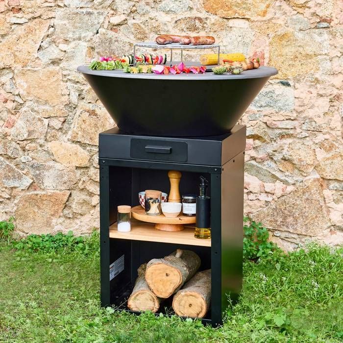 Brasero barbecue Ø81,5cm avec grille de cuisson, espace de rangement et couvercle MOMBACHO