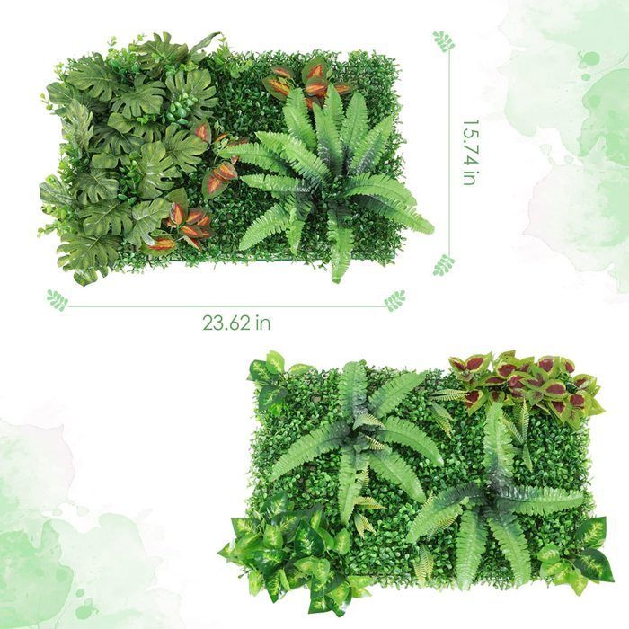 2 stuks kunstplanten wandpanelen, nep plantenpanelen met bladeren, realistische plantendecoratie 60 x 40 cm