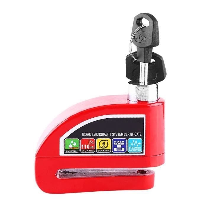 Trava de disco com alarme antifurto para motocicleta, scooter e bicicleta (vermelha)