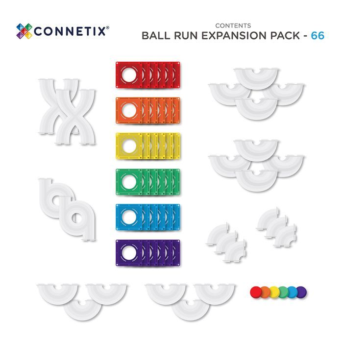 Conjunto de 66 peças de pistas de bolinhas magnéticas para construção CONNETIX com tema arco-íris.