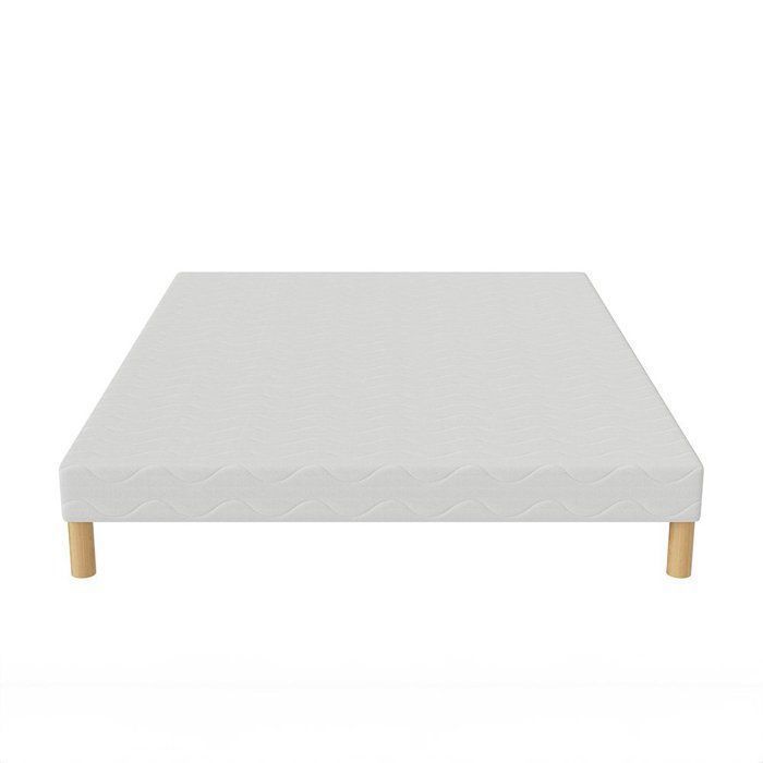Sommier Tapissier FIRST 140x190 cm, 12 lattes pin massif, pieds offerts, hauteur 30 cm, fabrication française, tissu anti-acariens.