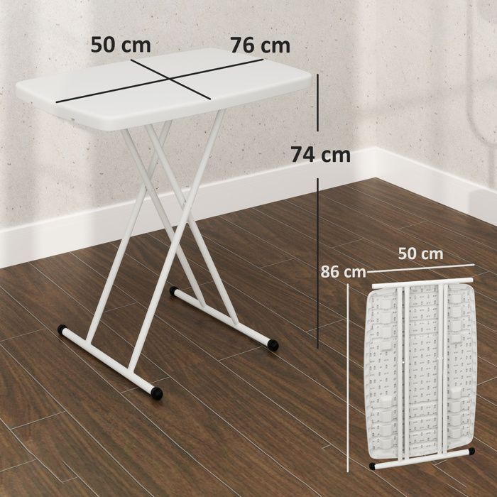 Table d'appoint - Outsunny - pliable - hauteur réglable sur 6 niveaux - pour patios et jardins - en HDPE - 76 x 50 x 74 cm - blanc
