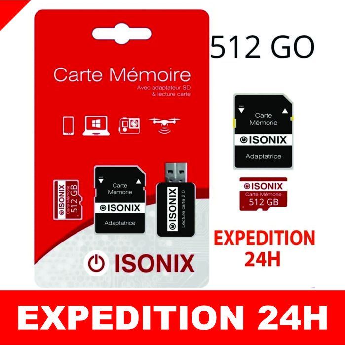 Tarjeta Micro-SD de 512 GB - ZISONIX - SDXC/SDHC - Clase 10 - Resistente al agua - Alta velocidad