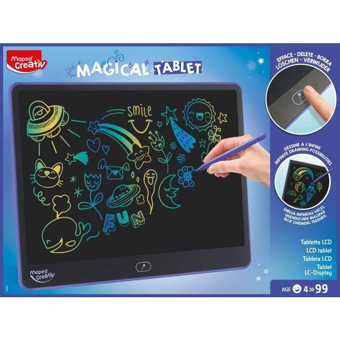 LCD Drawing Tablet - MAPED CREATIV - XL Magic Tablet - Large Screen - 3-Color Writing - Button Eraser